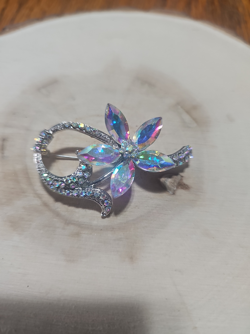Aurora Crystal Flower Brooch - Iridescent Pink & Blue
